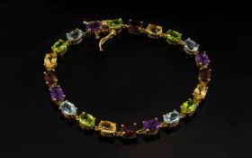 Amethyst, Garnet, Citrine, Peridot and Sky Blue Topaz Tennis Bracelet,