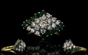 18ct Gold Attractive 1970's Emerald Cluster Ring flowerhead design.