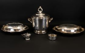 A Collection Of Plated Items Five pieces in total to include two ovoid serving tureens with