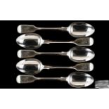 Victorian Period Set of Silver Teaspoons ( 5 ) Five In Total. ' Fiddle ' Pattern.