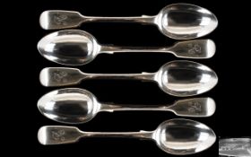 Victorian Period Set of Silver Teaspoons ( 5 ) Five In Total. ' Fiddle ' Pattern.