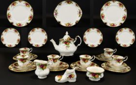 Royal Albert Old Country Rose Tea/Dinner Service to include: Teapot, sugar bowl, milk jug, 6 cups,