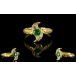 Ladies Nice Quality Antique 18ct Gold Diamond & Emerald Set Dress Ring.