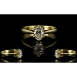 18ct Gold - Oval Cut Single Stone Set Diamond Ring, Marked 750-18ct. Top Quality Diamond. Est weight