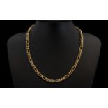 9ct Gold Good Quality and Solid Figaro Design Necklace / Chain with Good Secure Clasp. Marked 9.375.