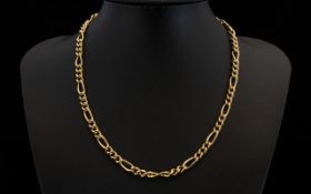 9ct Gold Good Quality and Solid Figaro Design Necklace / Chain with Good Secure Clasp. Marked 9.375.