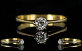 18ct Gold and Platinum Single Stone Diamond Set Dress Ring - Good Sparkle.