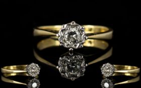 18ct Gold And Platinum Illusion Set Single Stone Diamond Ring.