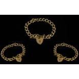9ct Gold Curb Bracelet with 9ct Gold Heart Shaped Padlock and Safety Chain,