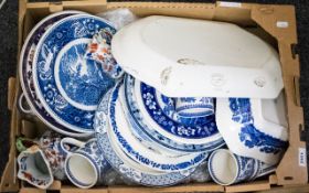 A Mixed Collection Of Pottery Comprising mostly 19th century blue and white plates and dishes,