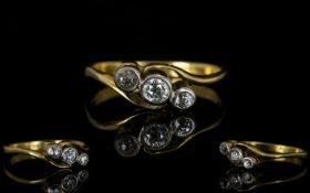 18ct Gold 3 Stone Diamond Ring, The Pave Set Diamonds of Good Sparkle,