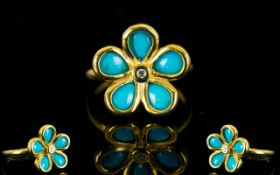 Sleeping Beauty Turquoise Flower Ring,