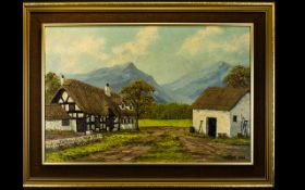 Keith Sutton Local Artist Interest Oil On Board Mountainous landscape with farmhouse.