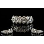 White Gold Diamond Cluster Ring Set with three rows of 19 round modern brilliant cut diamonds,