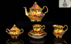 Sovereign Fine China Hand Painted Miniature 6 Piece Bachelor Tea Set, still life 'Fruits' painted by
