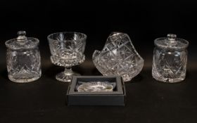A Mixed Collection Of Glass And Collectibles To include two lidded glass preserves jars, etched