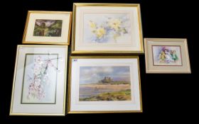 A Collection Of Mixed Watercolours And Prints Five items in total to include nursery print and four