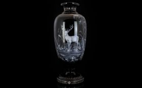 Victorian Dark Amethyst Glass Vase In the style of Mary Gregory,