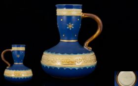 Small German Mettlach Villeroy & Boch Ewer, Blue Ground, Star & Dot Decoration, Marked To Base,