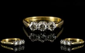 18ct Gold Gallery Set Attractive 3 Stone Diamond Ring,