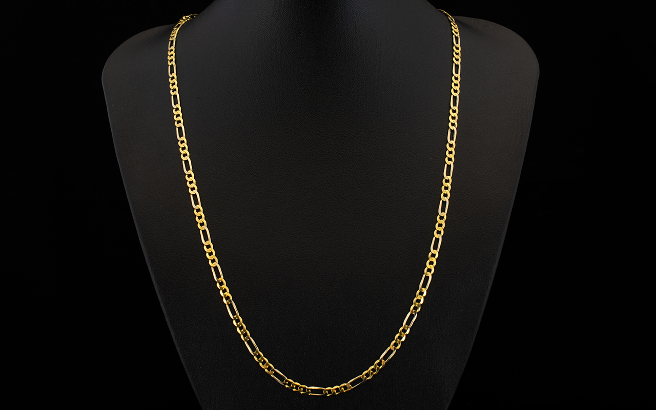 18ct Yellow Gold Figaro Design Long Chain. Marked 750.