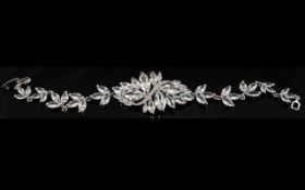 White Austrian Crystal Leaf Bracelet, with a solid,