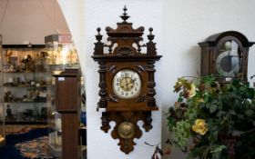 Late 19th Century Walnut Case Clock Dial Wallclock Cream chapter dial with black Arabic numerals.