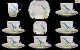 Shelley 'Bluebell' Pattern 11767 Part Tea Service Circa 1930 In Empire Shape Comprising six cups