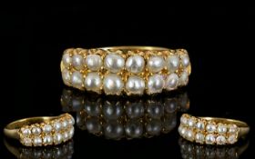 Antique Period Attractive and Superb Quality 18ct Gold Pearl Set Dress Ring, Set with 16 Pearls,