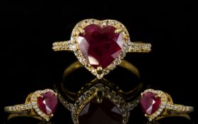 Ruby and White Zircon Heart Ring, a heart cut ruby of 5cts,