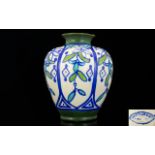 James Plant & Sons Hand Painted Vase, Painted Images of Stylised Flowers on White Ground.