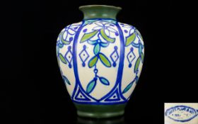 James Plant & Sons Hand Painted Vase, Painted Images of Stylised Flowers on White Ground.