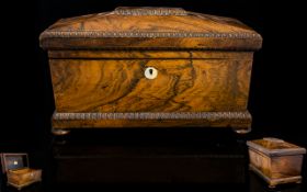 Early Victorian Period Large Sarcophagus Shaped Rosewood Tea Caddy, Ivory Escutcheon,