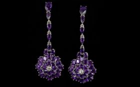 Amethyst Pair of Long Pendant Drop Earrings, 12.