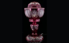 John Walsh Walsh Early 20th Century Cranberry Glass Table Lamp Of typical form, with globular shade,