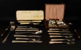 A Mixed Collection Of Plated And Boxed Cutlery To include boxed fish serving set with faux bone