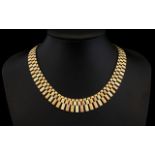 Retro 9ct Multi - Tone Gold Classical Design Necklace of Superb Quality. Good Clasp.