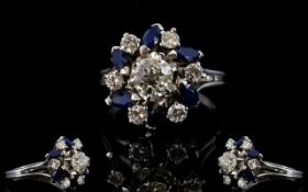 18ct White Gold Diamond & Sapphire Cluster Ring,