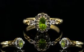 Ladies - Fancy Shank 9ct Gold Peridot and Diamond Set Dress Ring. Fully Hallmarked.