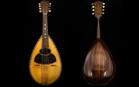 Antique Period Marca Di Fabrica Rosewood and Chequer Bowl-back Mandolin ' Eight Strings ' Label to