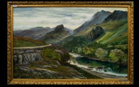 Keith Sutton Local Artist Interest 'Borrowdale' Oil On Canvas Mountainous landscape with river and
