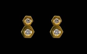 A Pair Of Gold And Diamond Set Earrings Hexagonal design,