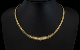 Ladies - Retro 9ct Multi-Colour Gold Chevron Design Necklace / Collar. c.1970's. Fully Hallmarked 9.