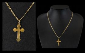 A 9ct Gold Cross Attached to a 9ct Gold Fancy Curb Necklace,