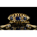 Antique Period - Attractive 18ct Gold Sapphire and Diamond Set Ring, Gallery Set.
