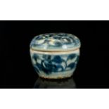 Antique Chinese Ming Dynasty Box And Cover, Blue And White Floral Pattern, Height 2½ Inches.