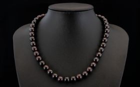 Natural Mozambique Garnet Round Bead Necklace, a large carat weight of smooth, round,