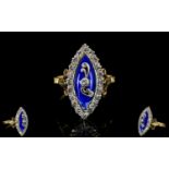 Antique Period Style Attractive and Nice Quality 18ct Gold Diamond and Enamel Set - Marquise Shaped