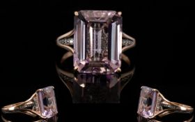 Rose de France Amethyst Large Solitaire Ring with black diamond accents,