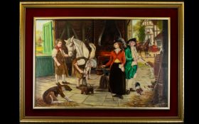 Keith Sutton Local Artist Interest Oil On Board Figural scene depicting blacksmiths forge.